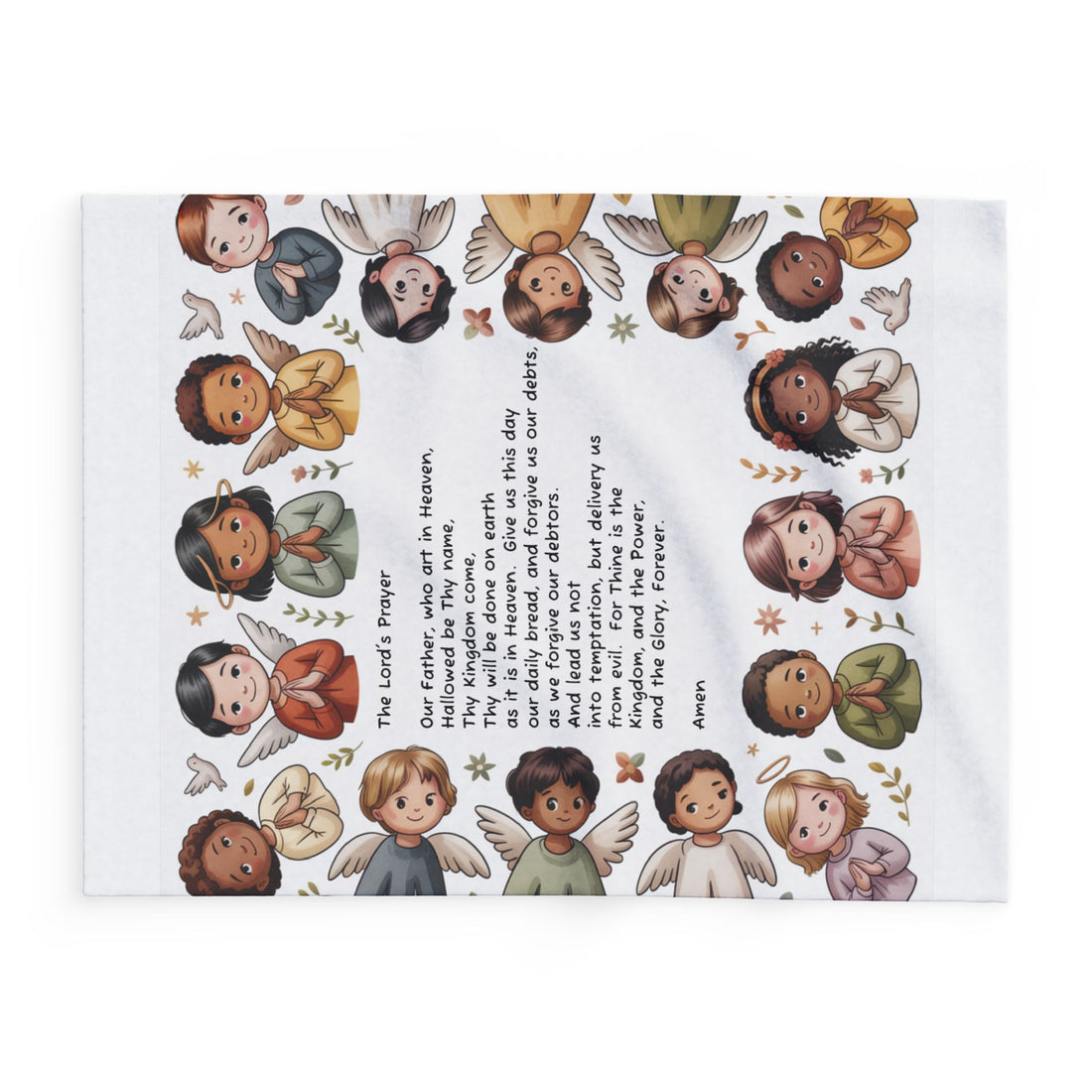 Prayer Blanket with 'The Lord’s Prayer' and Diverse Praying Children — Cozy Arctic Fleece