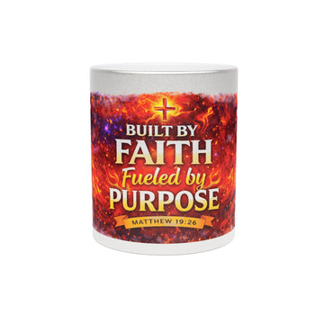 Built by Faith, Fueled by Purpose Metallic Mug — Matthew 19:26 Inspirational Coffee Cup