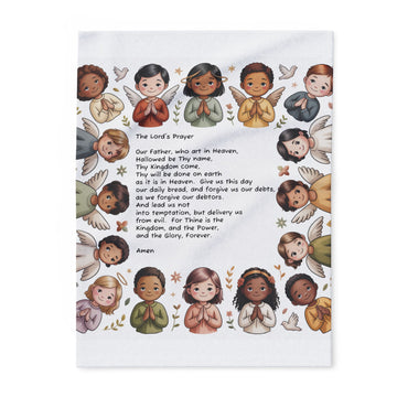 Prayer Blanket with 'The Lord’s Prayer' and Diverse Praying Children — Cozy Arctic Fleece